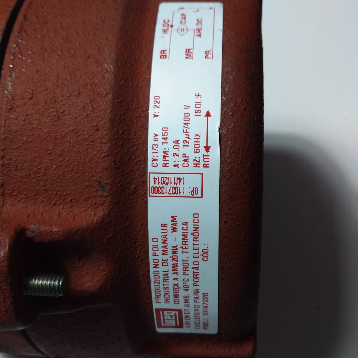 Motor Elétrico Para Portão Eletrônico 1/3 Cv Weg 220 Volts