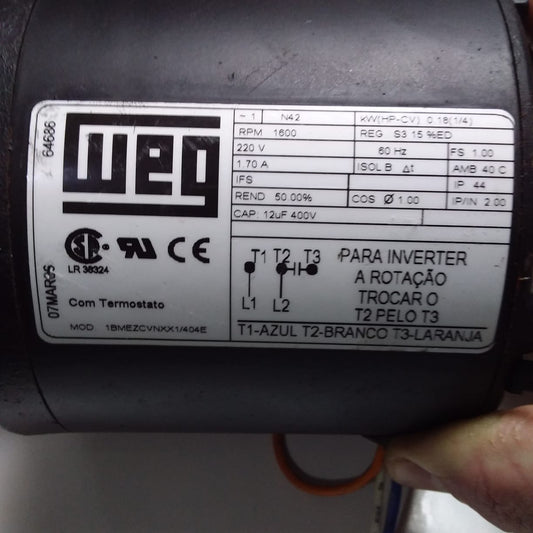 Motor Elétrico Para Portão Eletrônico 1/4 Cv Weg 220 Volts Preto
